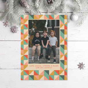 Colorful Red Green Ivory Geometric Print Photo Holiday Card