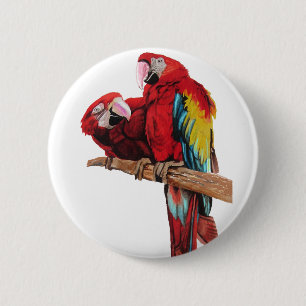 Colorful Red Macaw Watercolor Painting Design 6 Cm Round Badge