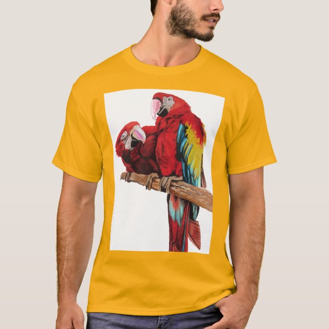 Colorful Red Macaw Watercolor Painting Design T-Shirt (Front)