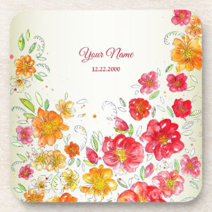 Colorful Red Yellow Pink Floral Wedding Party Coaster