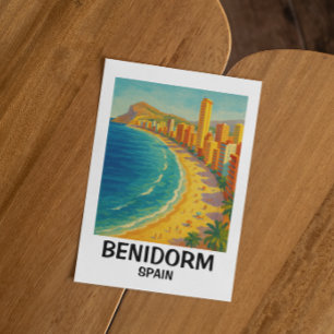 Colorful Retro Benidorm Spain Costa Blanca Travel Postcard