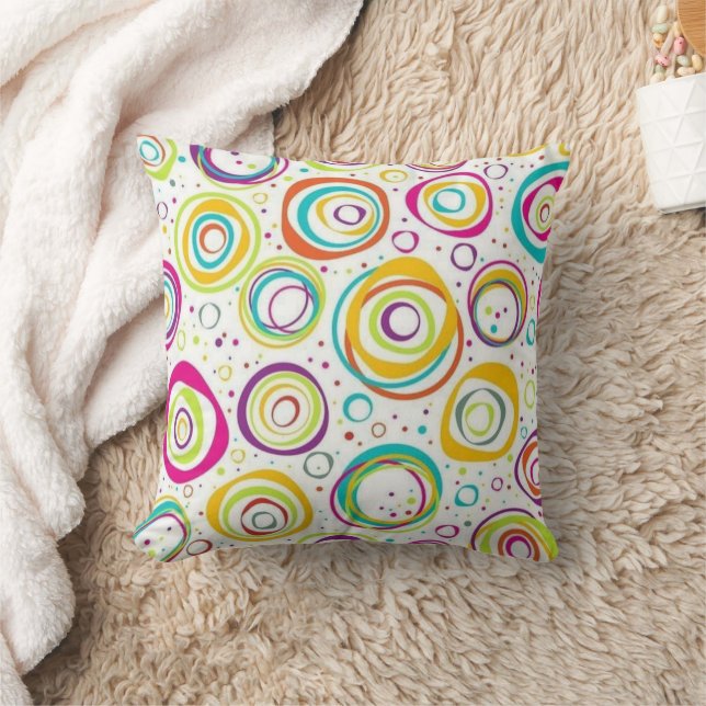 Colorful Retro Circle Pattern Throw Pillow (Blanket)