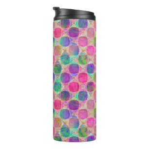 Colorful Retro Circle Pattern with Golden Details Thermal Tumbler