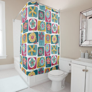 Colorful Retro Floral Pattern Shower Curtain
