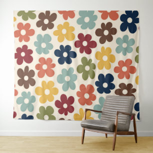 Colorful Retro Floral Pattern Tapestry