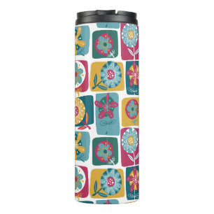 Colorful Retro Floral Pattern with Geometric Frame Thermal Tumbler