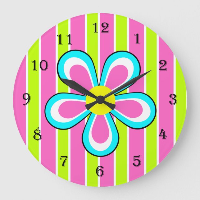Colorful Retro Flower Clock -- Hot Pink and Lime (Front)