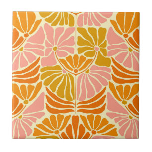 Colorful Retro Flowers Ceramic Tile
