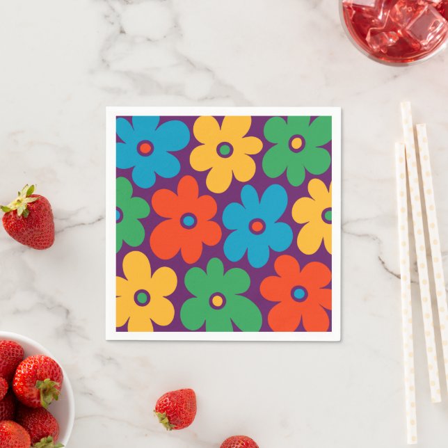 Colorful Retro Flowers Pattern Napkin (Insitu)