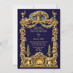 Colorful Retro French Baroque Rococo Floral Border Invitation