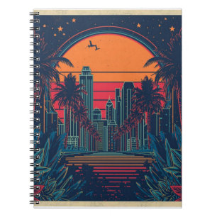 Colorful Retro Futuristic Doodle Style Skyline Notebook