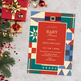 Colorful retro geometric baby shower invitation