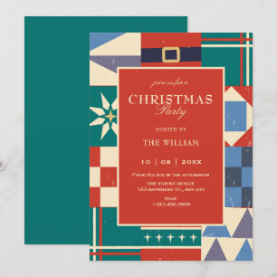 Colorful retro geometric christmas invitation