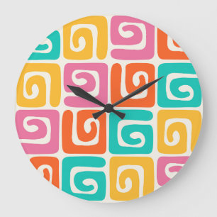 Colorful Retro Geometric Swirls and Bold Vintage Large Clock