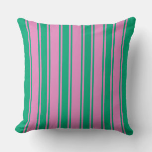 Colorful Retro Green Pink Wide Stripe Cushion