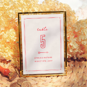 Colorful Retro Hand Drawn Modern Wedding Table Number