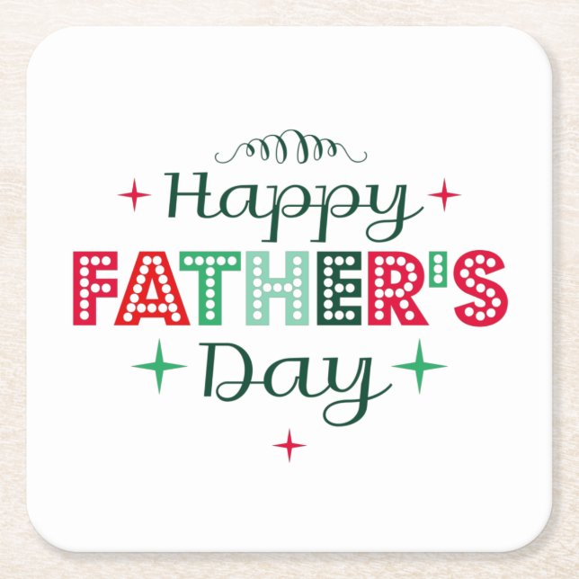 colorful retro happy father's day square paper coaster (Front)