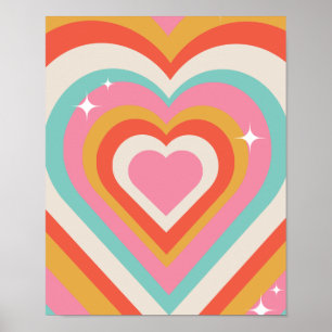 Colorful Retro Hearts with Sparkles   Valentine Poster