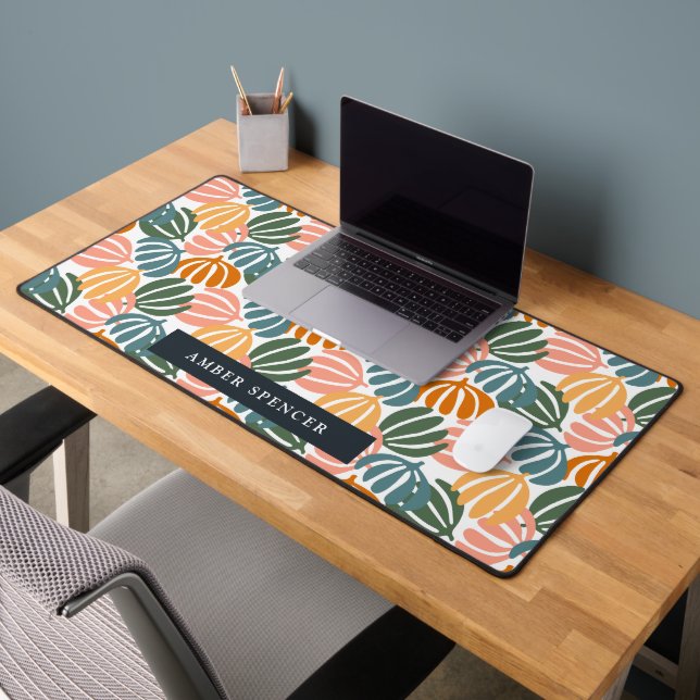 COLORFUL RETRO LEAVES GROOVY BOTANICAL Girly  Desk Mat (Office 2)