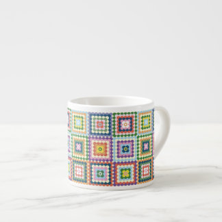 Colorful Retro Mid-Century Mid-Mod Crochet Blossom Espresso Cup