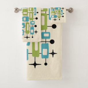 Colorful Retro Mid Century Modern Atomic Abstract Bath Towel Set