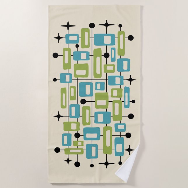 Colorful Retro Mid Century Modern Atomic Abstract Beach Towel (Front)