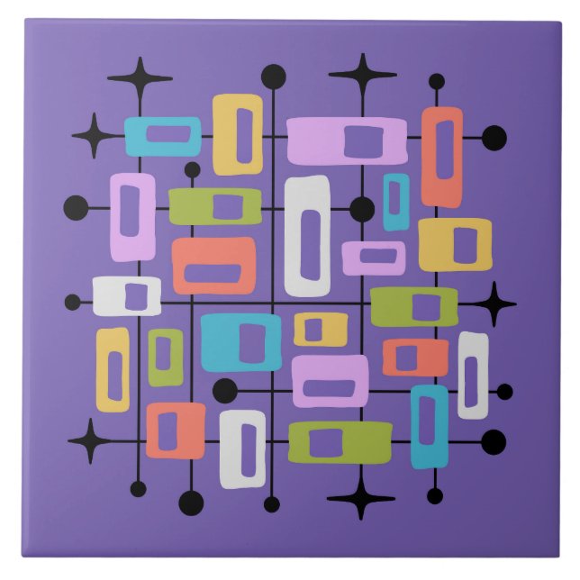 Colorful Retro Mid Century Modern Atomic Abstract Ceramic Tile (Front)