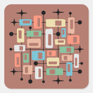 Colorful Retro Mid Century Modern Atomic Abstract Square Sticker