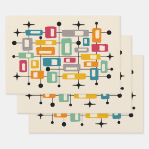 Colorful Retro Mid Century Modern Atomic Abstract Wrapping Paper Sheet