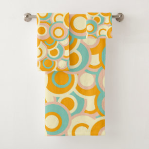Colorful retro pattern in pastel shades of orange bath towel set