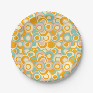Colorful retro pattern in pastel shades of orange paper plate