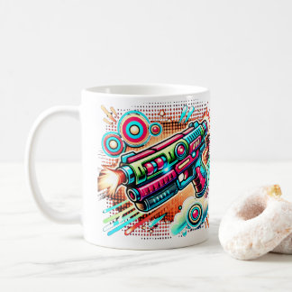 Colorful Retro Pop Art Ray Gun | Futuristic Sci-Fi Coffee Mug