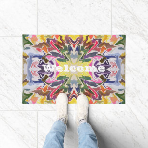 Colorful Retro Psychedelic Kaleidoscope Abstract Doormat
