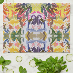 Colorful Retro Psychedelic Kaleidoscope Abstract Tea Towel