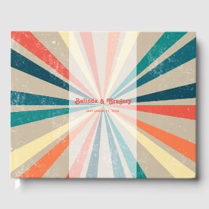 Colorful Retro Rainbow Sunburst Wedding Guest Book