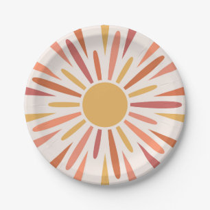 Colorful retro style sunshine design paper plate