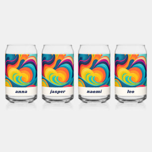 Colorful Retro Swirl Abstract Pop Art Personalized Can Glass