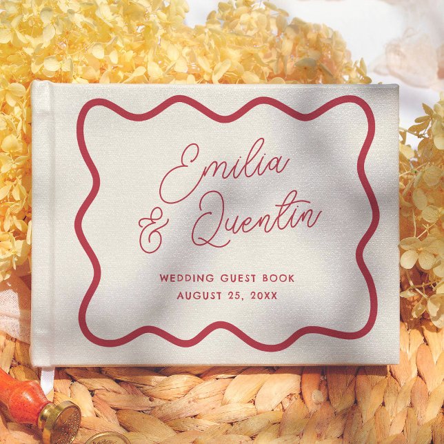 Colorful Retro Wavy Frame  Modern Wedding Guest Book (Creator Uploaded)