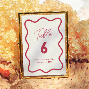 Colorful Retro Wavy Modern Wedding Table Number