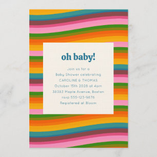 Colorful Retro Wavy Stripes Baby Shower Party Invitation