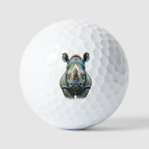 Colorful Rhino Portrait Vibrant Wildlife Golf Balls