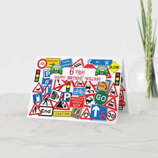 Colorful Road Sign Collage Kids' Birthday Card (Front)