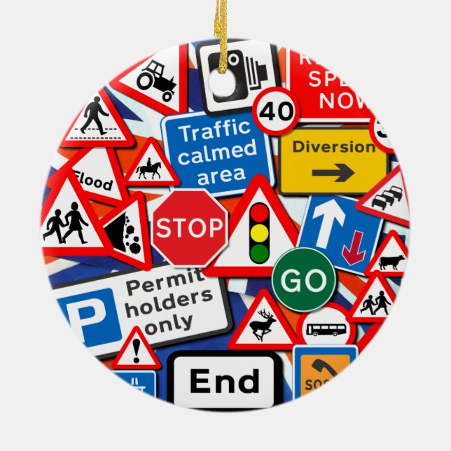 Colorful Road Signs Ceramic Ornament (Back)