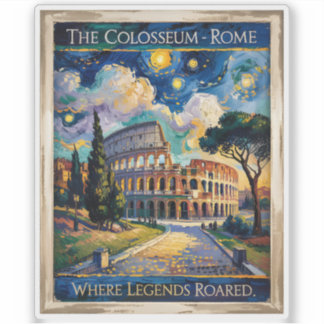 Colorful Rome Italy Colosseum Starry Night Vintage