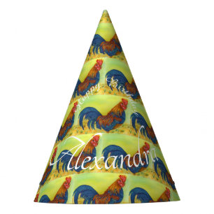 Colorful Rooster Happy Birthday Party Hat