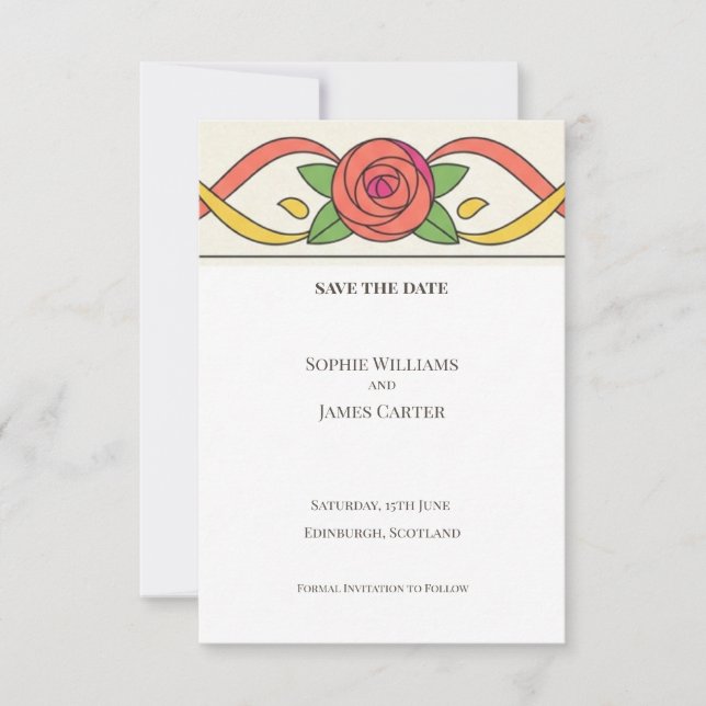 Colorful Rose Art Deco Save The Date (Front)