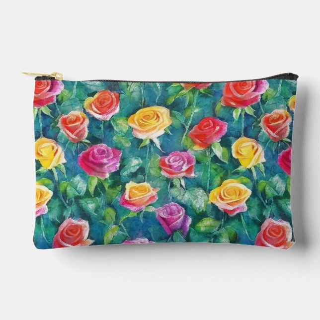 Colorful rose garden watercolor pattern accessory pouch (Front)