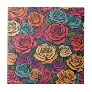 Colorful rose pattern ceramic tile