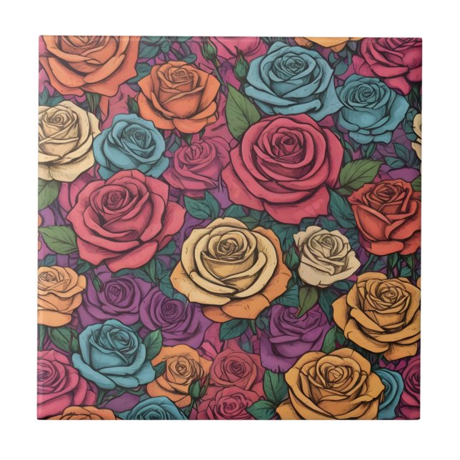 Colorful rose pattern ceramic tile (Front)
