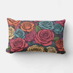 Colorful rose pattern lumbar cushion